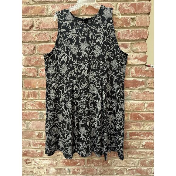 J. Jill Wearever Collection Black & White Floral Print Shift Dress XL Sleeveless - Picture 7 of 7